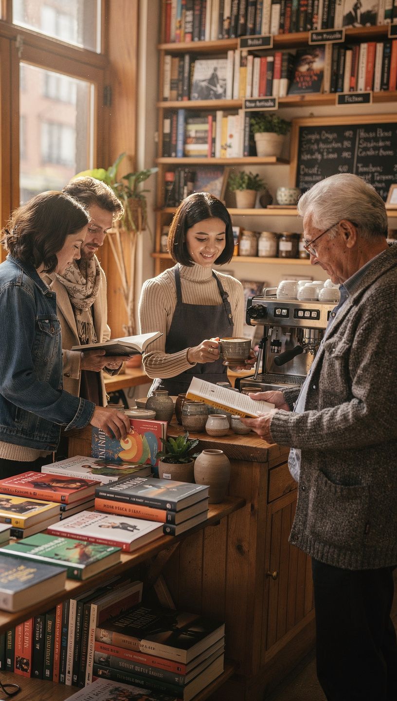 書店内での温かい雰囲気を感じさせるカフェスペース